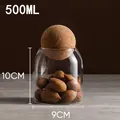 500ml Borosilicate glass storage jar with a spherical cork lid for kitchen organization. - Polished Smooth Style / 9*10cm (500ml)