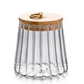 Bocal de rangement élégant en verre côtelé avec couvercle en bambou et anneau doré - Style Conique
