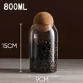 800ml borosilicate glass storage jar with round cork ball lid for coffee bean storage - Polished Smooth Style / 9*15cm (800ml)