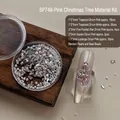 Pink Christmas tree nail art kit with zirconia rhinestones and pearls - Pink Material Pack