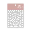 White heart hollow-out nail art stickers variant style 042 on minimalist pink card - Hollow Heart Pattern (42-02) / White