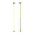 Elegant gold-plated titanium steel long thread earrings featuring heart-shaped cubic zirconia - Heart Threader (EX0100) / Gold Color
