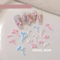 Abalorios para uñas de resina 3D nacarada, lazos en rosa blanco y azul - Paquete Mixto de 20 Piezas