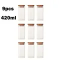 9 pieces of 420ml square glass storage jars with airtight acacia wood lids - Square 6x15 / 9 Pieces Set (420ml)