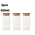 Set of 3 premium square glass storage jars with natural acacia wood lids, 420ml capacity - Square 6x15 / 3 Pieces Set (420ml)