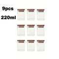 Premium 9-piece set of 220ml square glass storage jars with acacia wood lids for kitchen - Square 6x8 / 9 Pieces Set (220ml)