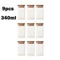 Set of 9 square glass jars with acacia wood lids, 340ml capacity for food storage. - Square 6x12 / 9 Pieces Set (340ml)