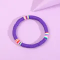 Bohemian purple soft clay disc bracelet with rainbow accent beads detail - Color Blocking Soft Clay Bracelet (B239_7)
