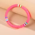 Close-up of bohemian rainbow clay bead bracelet with vibrant pink and multi-color pattern - Color Blocking Soft Clay Bracelet (B239_5)