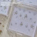 Elegant 3D relief nail art stickers with fireworks and pearl details in a clear case - Silver Fireworks Style (MD-009) / Box Packaging