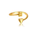 Fine gold plated adjustable open ring featuring heart shape and initial B design. - Heart Letter B