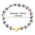 Blue and white porcelain beaded bracelet with a gold heart charm and 50mm diameter - Porcelain Letter Bracelet / Heart Style