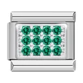 High-quality stainless steel Italian charm link with pavé set vibrant green zircons - Silver Green Zirconia (C0850)