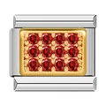 Classic red cubic zirconia Italian modular charm link in gold and silver stainless steel finish - Two-tone Red Zirconia (C0851)