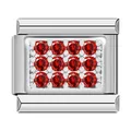 Elegant stainless steel modular charm link featuring 12 sparkling red cubic zirconia stones - Silver Red Zirconia (C0852)