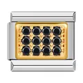 Charme de bracelet modulaire en acier avec 12 zircons noirs dans un cadre doré - Bicolore Zirconia Noir (C0853)