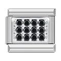 Maillon de breloque italien en acier inoxydable serti de zircons cubiques noirs de pavé - Silver Black Zirconia (C0854)