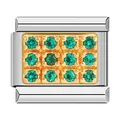 Maillon de bracelet italien avec douze zircons verts sertis sur acier inoxydable doré - Bicolore Zirconia Vert (C0857)