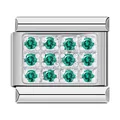 Maillon de bracelet modulaire italien en acier inoxydable avec zircons cubiques sarcelle - Zirconia Vert Argenté (C0858)