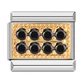 Maillon de bracelet italien en acier inoxydable avec 8 zircons noirs sertis d'or - Bicolore Zirconia Noir (C0869)