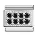 Maillon de bracelet italien en acier inoxydable orné de huit oxydes de zirconium noirs - Zirconia Noir Argenté (C0870)