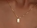 18K gold-plated stainless steel initial B rectangular pendant necklace for women. - Square Letter B / 45cm (40+5cm)