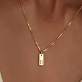 Gold rectangular pendant necklace engraved with initial letter D - Square Letter D / 45cm (40+5cm)