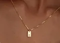 18K gold plated stainless steel square initial tag necklace with engraved letter E - Square Letter E / 45cm (40+5cm)