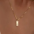 18K gold plated stainless steel necklace with engraved letter G square pendant - Square Letter G / 45cm (40+5cm)