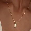 Elegant 18K gold plated stainless steel square tag pendant necklace with letter H - Square Letter H / 45cm (40+5cm)