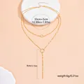 Gold minimalist double layered necklace with circle pendant and 33cm plus 5cm chain - Splicing Layered Necklace (XL0108)