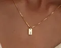Gold rectangular pendant necklace with engraved letter J on box chain - Square Letter J / 45cm (40+5cm)