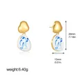 Elegant 18K gold plated drop earrings with blue and white porcelain style enamel design - Oval T1534_2