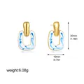 Elegant 18K gold plated hoop earrings with blue and white porcelain enamel charm - U-Shape T1534_4