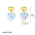 Blue and white porcelain style heart earrings in 18K gold finish - Heart T1534_1