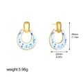 Gold-plated earrings with blue and white porcelain style glaze, weighing 5.96g - U-Shape T1534_3