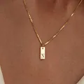 Elegant 18K gold plated stainless steel square pendant necklace with engraved letter N - Square Letter N / 45cm (40+5cm)