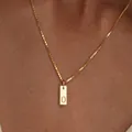 Elegant 18K gold plated stainless steel square pendant necklace with engraved letter O - Square Letter O / 45cm (40+5cm)