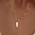 18K gold plated stainless steel necklace with engraved letter Q rectangle pendant - Square Letter Q / 45cm (40+5cm)