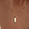 Gold plated square pendant necklace with engraved letter S on stainless steel chain - Square Letter S / 45cm (40+5cm)