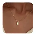 Elegant gold rectangular tag pendant necklace featuring an engraved letter V for women - Square Letter V / 45cm (40+5cm)