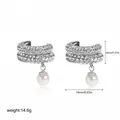 Detail view of double-layer silver ear cuffs with pearls showing dimensions and weight - Pair (T1812) / 1 Pair