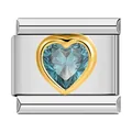 Stainless steel modular bracelet charm link with faceted light blue heart gemstone inlay - Green Rhinestone (C1516) / Gold