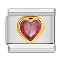Stainless steel Italian charm link with pink heart zircon for DIY bracelet jewelry - Red Rhinestone (C1517) / Gold