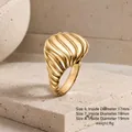 Detailed view of chunky 18K gold plated ribbed ring with specific size and weight data - Size 6 / Striped Style (T1850_1) / Gold