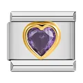Stainless steel Italian modular charm featuring a purple heart gemstone for DIY bracelet - Purple Rhinestone (C1518) / Gold