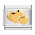 Close-up of stainless steel modular charm link with two 18K gold polished hearts - Double Heart (C1113) / Two Colors