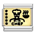 Detailed view of Italian charm bracelet module with gold-toned chef and stars design - Chef (C0441)