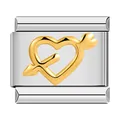 Detailed view of stainless steel heart and arrow charm for Italian modular bracelet - Heart with Arrow (C1115) / Two Colors