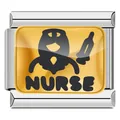 Stainless steel Italian charm link module featuring a yellow nurse and syringe design - Nurse (C0446)